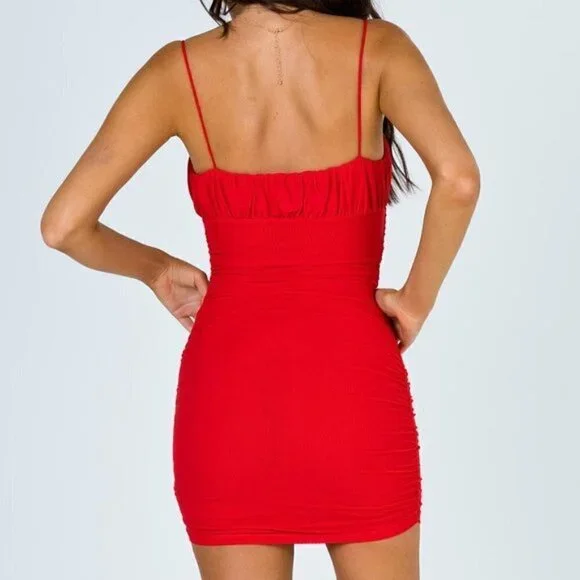 Princess Polly Penney Red Ruched Bodycon Dress 2 - Picture 9 of 10